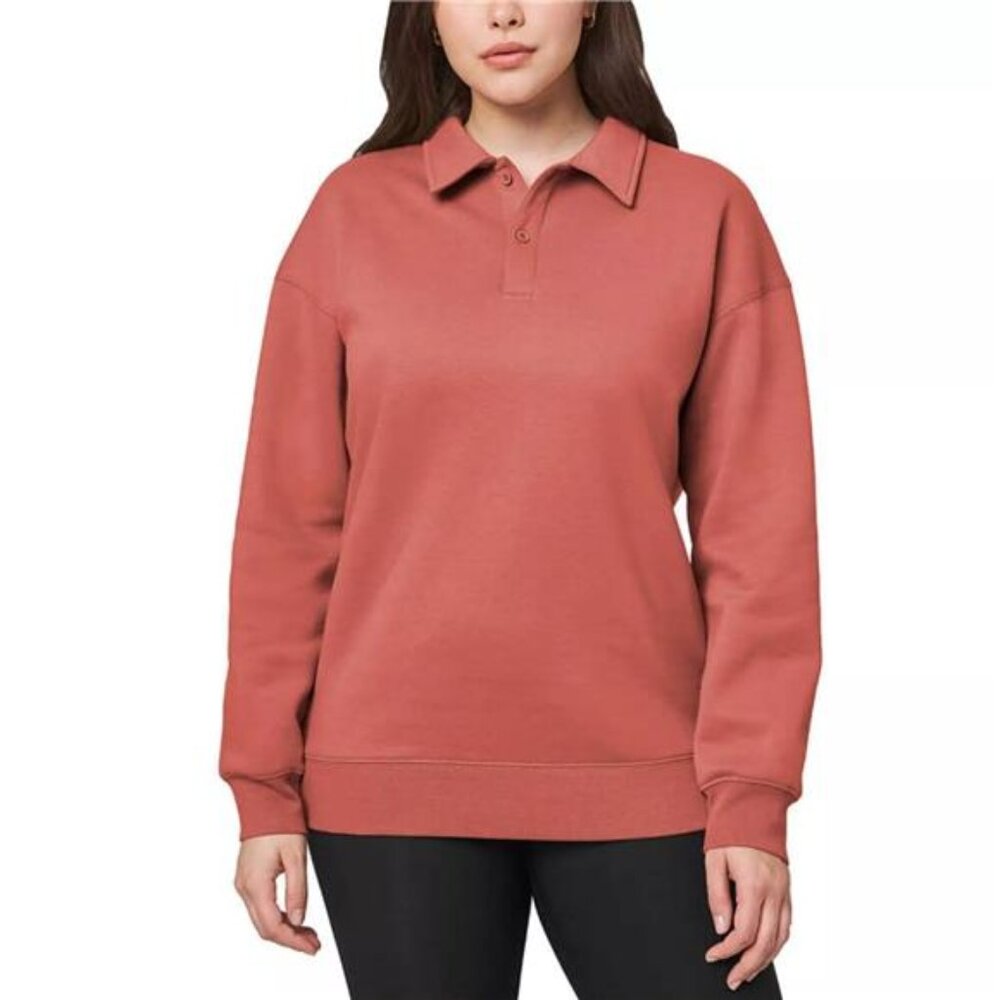 Mondetta Collared Relaxed Fit Soft Fleece Sweatshirt Pullover (Red, Small)